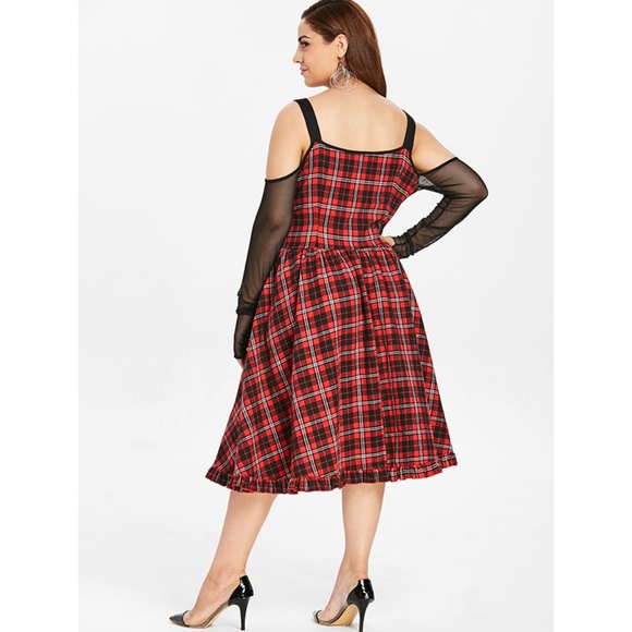 ♠ Plus Size Goth Punk Lace Up Plaid Dress ♠ - Picture 4 of 8